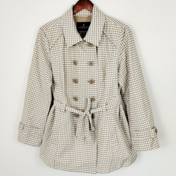 London Fog Checked Trench Coat Size Large Tan Belted Classic Outdoor Cotton - Picture 1 of 11